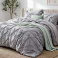 Bedsure Queen Pintuck Bed-in-a-Bag- Gray Pinch Pleat Comforter with Sheets