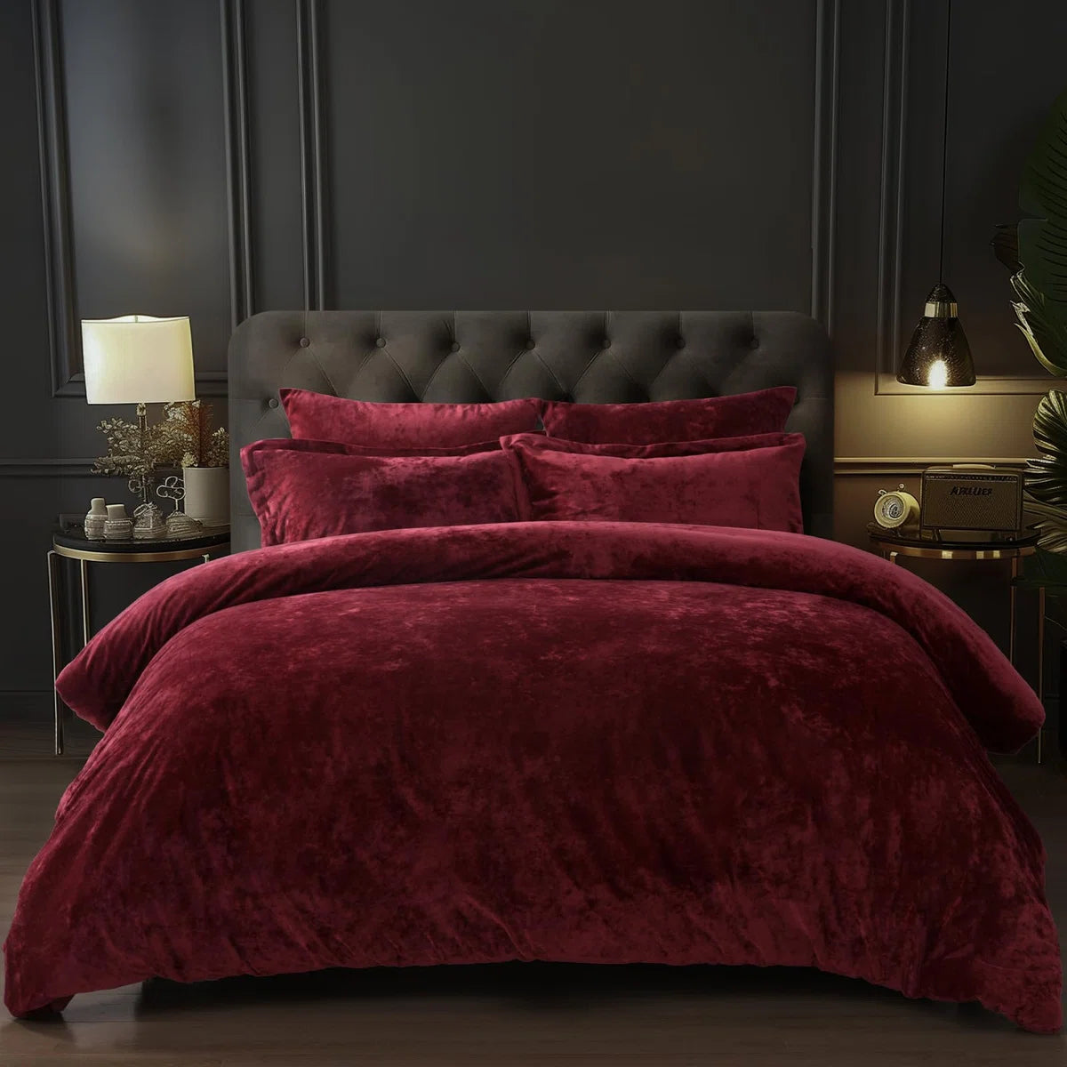 Double-Sided Velvet Comforter Set, 5 Piece Soft Luxury Winter Warm Bedding Sets, Modern Bed in A Bag