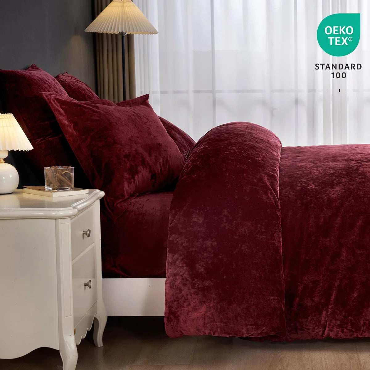 Double-Sided Velvet Comforter Set, 5 Piece Soft Luxury Winter Warm Bedding Sets, Modern Bed in A Bag