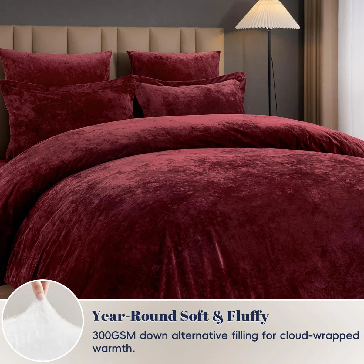 Double-Sided Velvet Comforter Set, 5 Piece Soft Luxury Winter Warm Bedding Sets, Modern Bed in A Bag