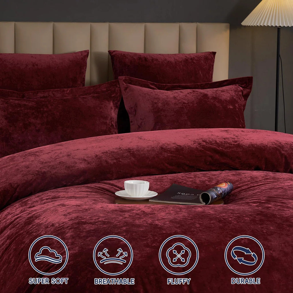 Double-Sided Velvet Comforter Set, 5 Piece Soft Luxury Winter Warm Bedding Sets, Modern Bed in A Bag