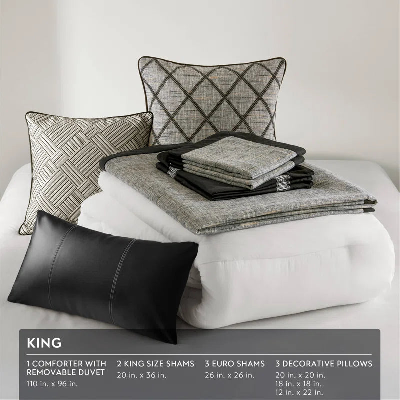 Reed Gray Elegance Jacquard 9-Piece King Comforter Set