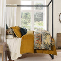 Provence Washed Linen Gold Yellow Victorian Print Shabby Elegance Comforter Set with Pillow Shams
